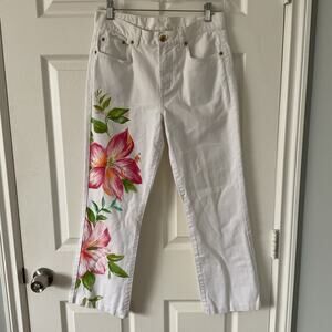 LAUREN JEANS CO. Ralph Lauren Cotton Hibiscus Flowers White Jeans 6P